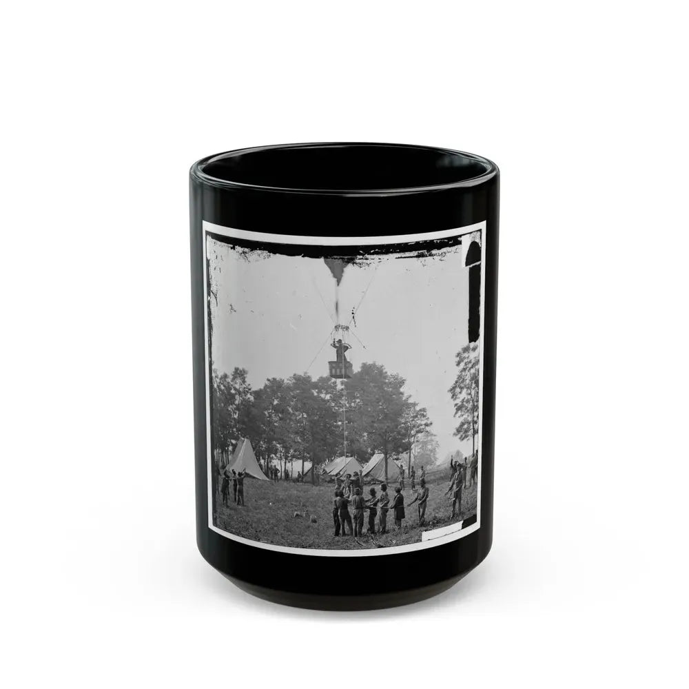 Fair Oaks, Va. Prof. Thaddeus S. Lowe Observing The Battle From His Balloon  Intrepid (U.S. Civil War) Black Coffee Mug 15oz - Go Mug Yourself