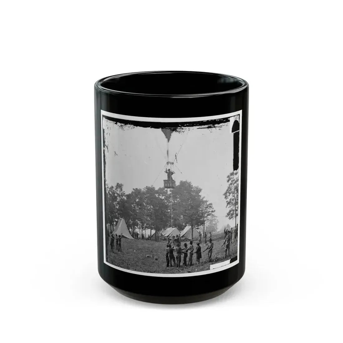 Fair Oaks, Va. Prof. Thaddeus S. Lowe Observing The Battle From His Balloon  Intrepid (U.S. Civil War) Black Coffee Mug 15oz - Go Mug Yourself