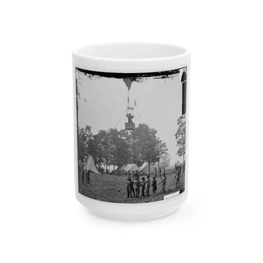 Fair Oaks, Va. Prof. Thaddeus S. Lowe Observing The Battle From His Balloon  Intrepid (U.S. Civil War) White Coffee Mug 15oz - Go Mug Yourself