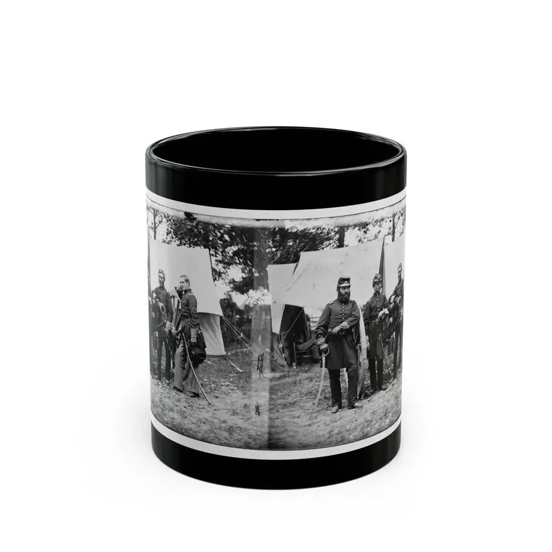Fair Oaks, Va., Vicinity. Capt. James M. Robertson (Third From Left) And Officers (U.S. Civil War) Black Coffee Mug 11oz - Go Mug Yourself