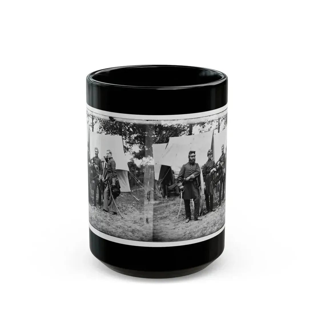 Fair Oaks, Va., Vicinity. Capt. James M. Robertson (Third From Left) And Officers (U.S. Civil War) Black Coffee Mug 15oz - Go Mug Yourself