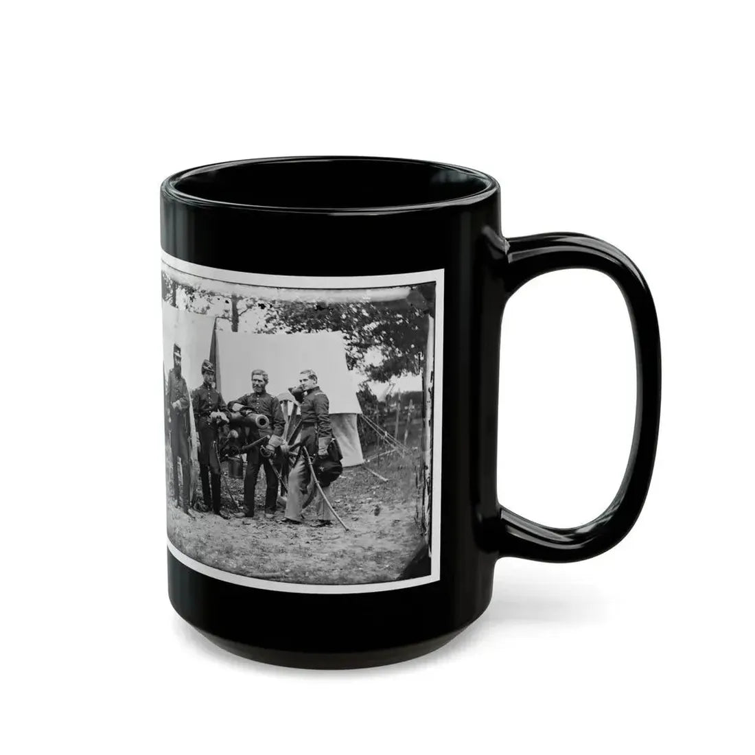 Fair Oaks, Va., Vicinity. Capt. James M. Robertson (Third From Left) And Officers (U.S. Civil War) Black Coffee Mug - Go Mug Yourself