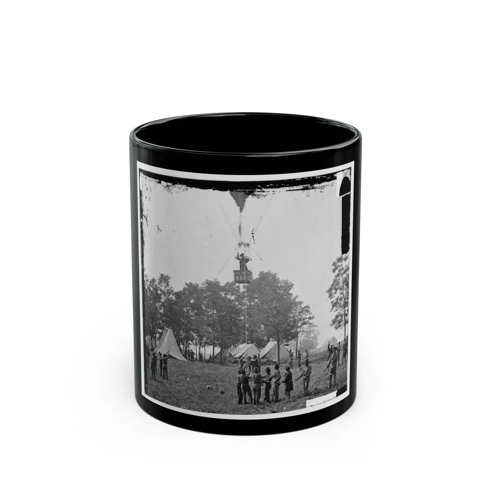 Fair Oaks, Va. Prof. Thaddeus S. Lowe Observing The Battle From His Balloon Intrepid (U.S. Civil War) Black Coffee Mug-11oz-Go Mug Yourself