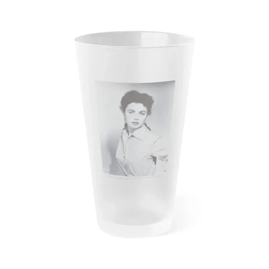 Faith Domergue #121 - Vintage B&W Upper Body Promo Photo from 1953 for a U-I Film as 7.5x9.5 1 (Vintage Female Icon) Frosted Pint Glass 16oz 16oz Frosted - Go Mug Yourself