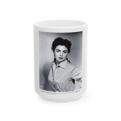 Faith Domergue #121 - Vintage B&W Upper Body Promo Photo from 1953 for a U-I Film as 7.5x9.5 1 (Vintage Female Icon) White Coffee Mug 15oz - Go Mug Yourself