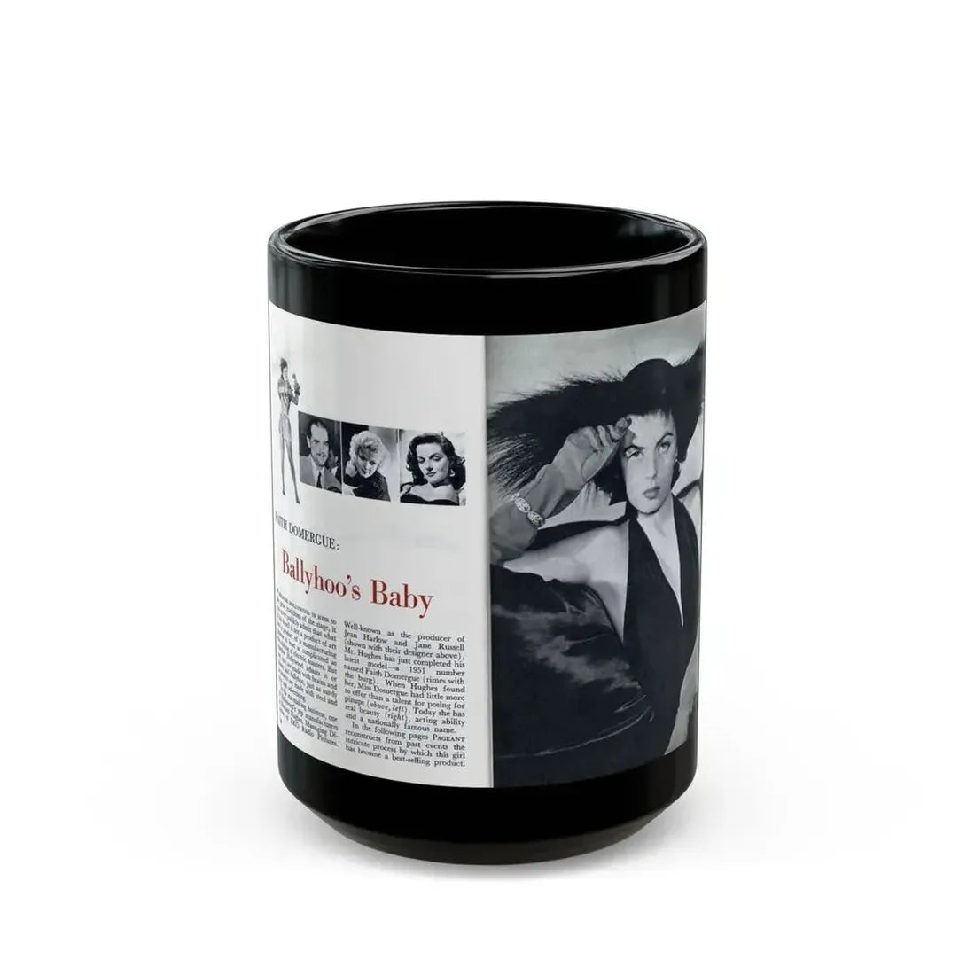 Faith Domergue #227 - [Pages 58 & 59] Pages 1 & 2 of 14+1 B&W Photo & Long Article on her from Pageant Digest Mag. April '51 (Vintage Female Icon) Black Coffee Mug 15oz - Go Mug Yourself