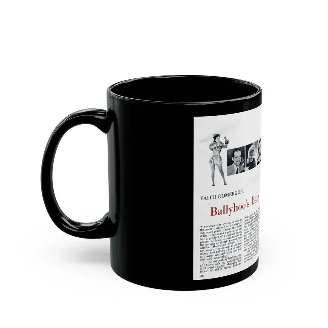 Faith Domergue #227 - [Pages 58 & 59] Pages 1 & 2 of 14+1 B&W Photo & Long Article on her from Pageant Digest Mag. April '51 (Vintage Female Icon) Black Coffee Mug - Go Mug Yourself
