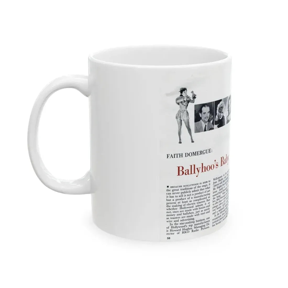 Faith Domergue #227 - [Pages 58 & 59] Pages 1 & 2 of 14+1 B&W Photo & Long Article on her from Pageant Digest Mag. April '51 (Vintage Female Icon) White Coffee Mug - Go Mug Yourself