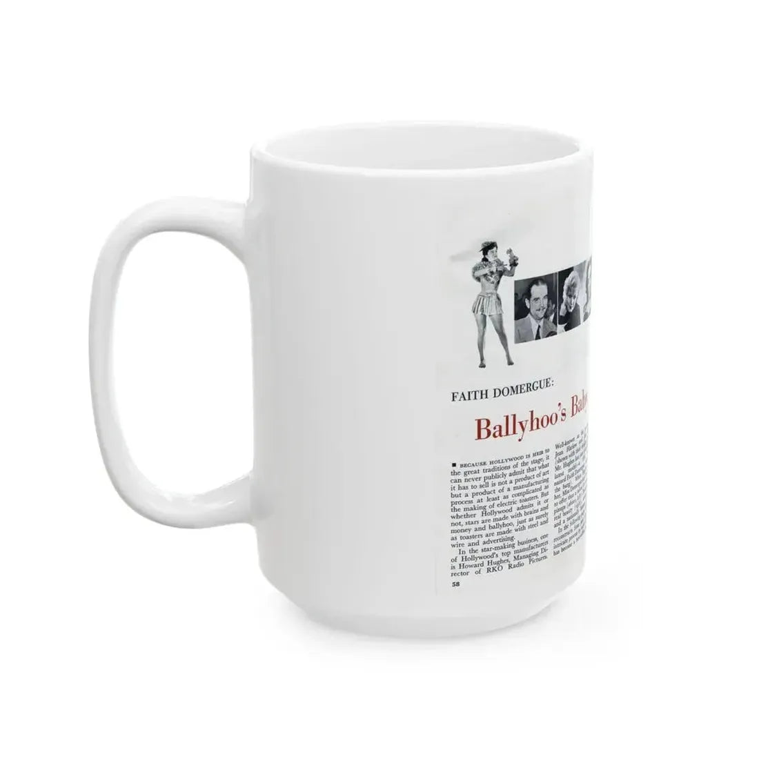 Faith Domergue #227 - [Pages 58 & 59] Pages 1 & 2 of 14+1 B&W Photo & Long Article on her from Pageant Digest Mag. April '51 (Vintage Female Icon) White Coffee Mug - Go Mug Yourself