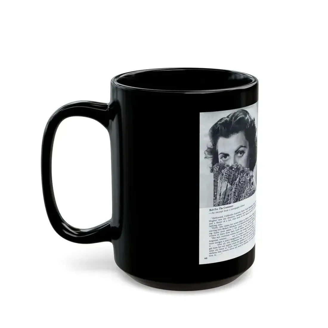 Faith Domergue #228 - [Pages 60 & 61] Pages 3 & 4 of 14+1 B&W Photo & Long Article on her from Pageant Digest Mag. April '51 (Vintage Female Icon) Black Coffee Mug - Go Mug Yourself