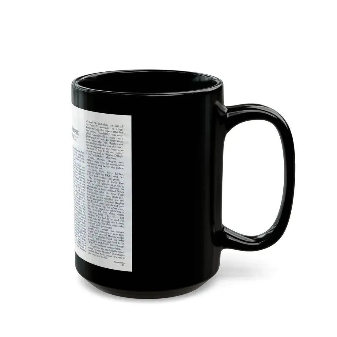 Faith Domergue #228 - [Pages 60 & 61] Pages 3 & 4 of 14+1 B&W Photo & Long Article on her from Pageant Digest Mag. April '51 (Vintage Female Icon) Black Coffee Mug - Go Mug Yourself