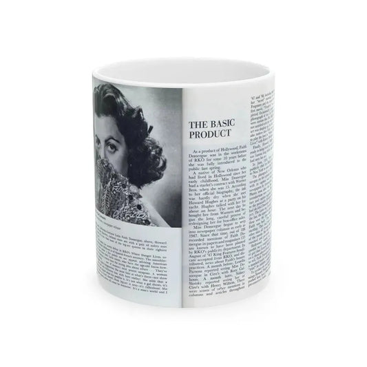 Faith Domergue #228 - [Pages 60 & 61] Pages 3 & 4 of 14+1 B&W Photo & Long Article on her from Pageant Digest Mag. April '51 (Vintage Female Icon) White Coffee Mug 11oz - Go Mug Yourself