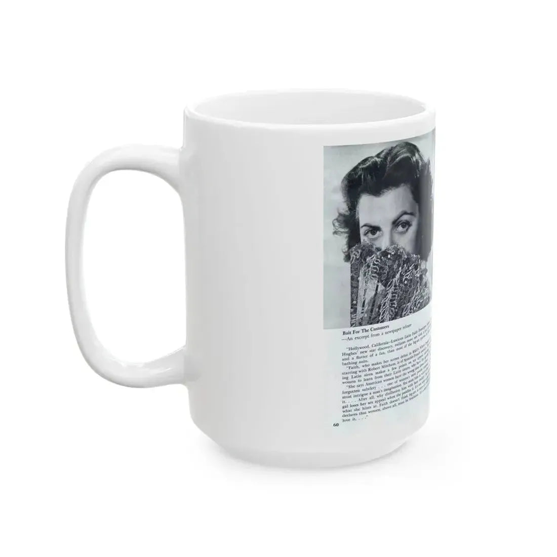 Faith Domergue #228 - [Pages 60 & 61] Pages 3 & 4 of 14+1 B&W Photo & Long Article on her from Pageant Digest Mag. April '51 (Vintage Female Icon) White Coffee Mug - Go Mug Yourself