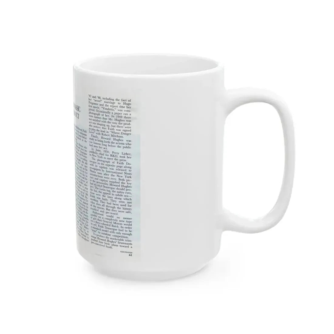 Faith Domergue #228 - [Pages 60 & 61] Pages 3 & 4 of 14+1 B&W Photo & Long Article on her from Pageant Digest Mag. April '51 (Vintage Female Icon) White Coffee Mug - Go Mug Yourself