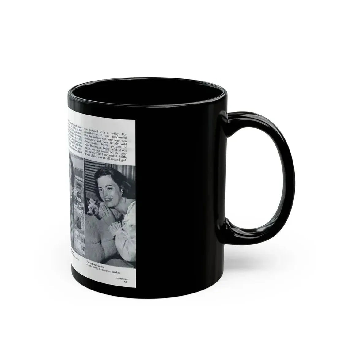 Faith Domergue #229 - [Pages 62 & 63] Pages 5 & 6 of 14+4 B&W Photos & Long Article on her from Pageant Digest Mag. April '51 (Vintage Female Icon) Black Coffee Mug - Go Mug Yourself