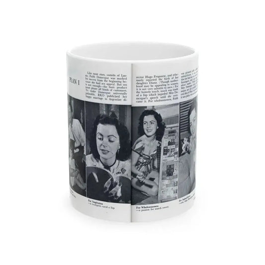 Faith Domergue #229 - [Pages 62 & 63] Pages 5 & 6 of 14+4 B&W Photos & Long Article on her from Pageant Digest Mag. April '51 (Vintage Female Icon) White Coffee Mug 11oz - Go Mug Yourself