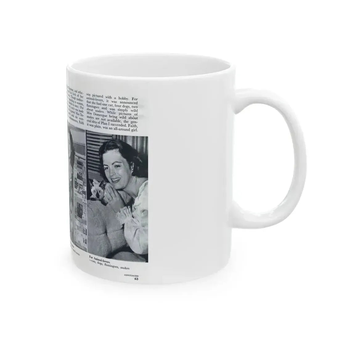 Faith Domergue #229 - [Pages 62 & 63] Pages 5 & 6 of 14+4 B&W Photos & Long Article on her from Pageant Digest Mag. April '51 (Vintage Female Icon) White Coffee Mug - Go Mug Yourself