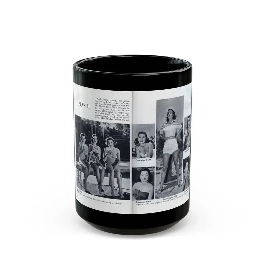 Faith Domergue #230 - [Pages 64 & 65] Pages 7 & 8 of 14+6 B&W Photos & Long Article on her from Pageant Digest Mag. April '51 (Vintage Female Icon) Black Coffee Mug 15oz - Go Mug Yourself