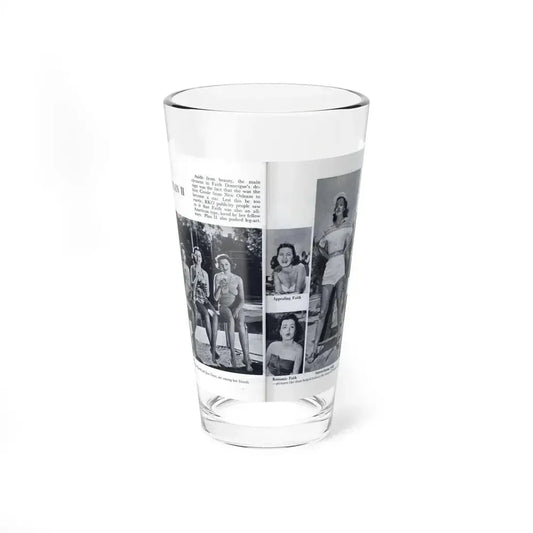 Faith Domergue #230 - Pages 64 & 65 Pages 7 & 8 of 14+6 B&W Photos & Long Article on her from Pageant Digest Mag. April '51 (Vintage Female Icon) Pint Glass 16oz 16oz - Go Mug Yourself