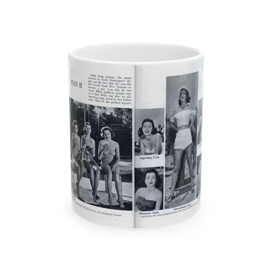 Faith Domergue #230 - [Pages 64 & 65] Pages 7 & 8 of 14+6 B&W Photos & Long Article on her from Pageant Digest Mag. April '51 (Vintage Female Icon) White Coffee Mug 11oz - Go Mug Yourself