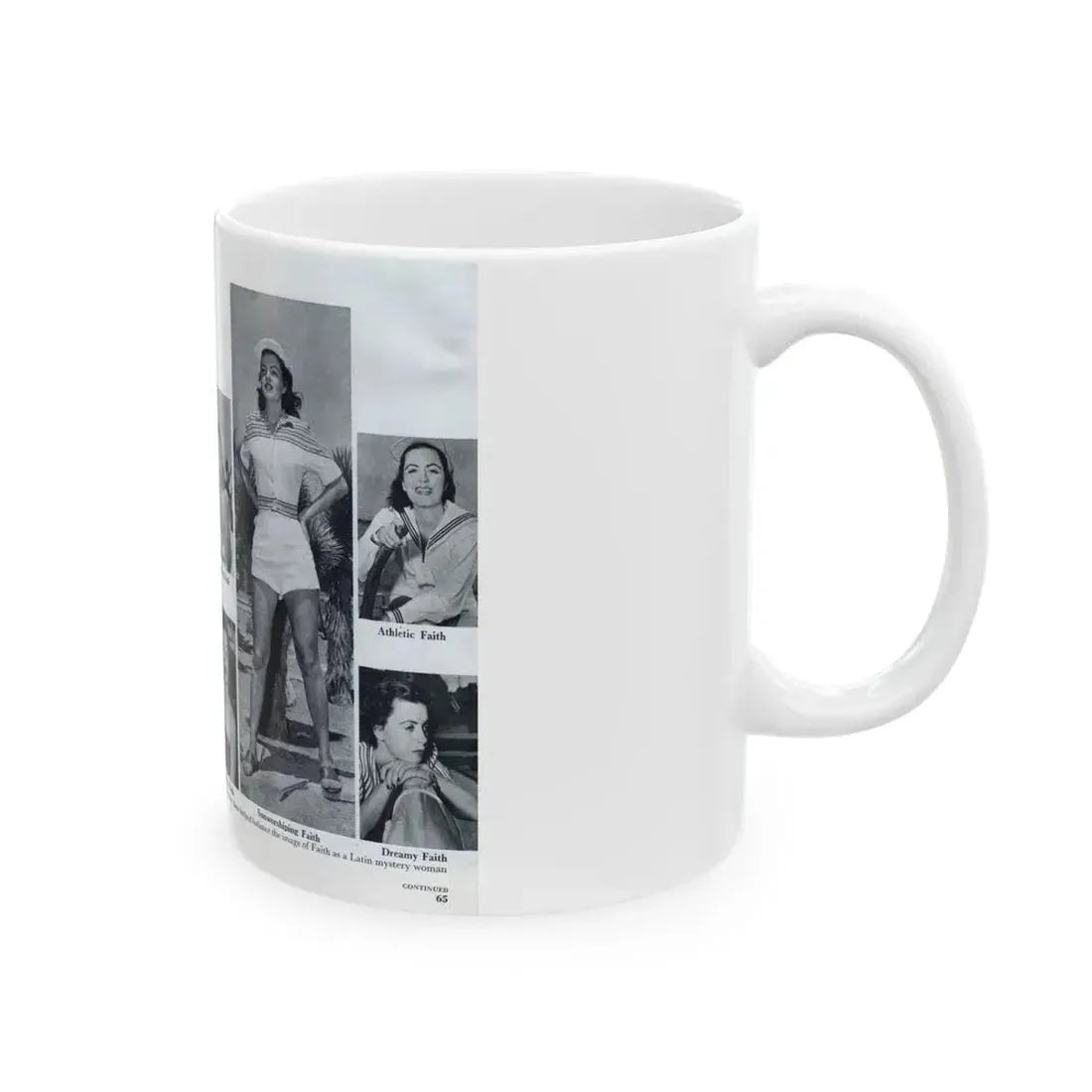 Faith Domergue #230 - [Pages 64 & 65] Pages 7 & 8 of 14+6 B&W Photos & Long Article on her from Pageant Digest Mag. April '51 (Vintage Female Icon) White Coffee Mug - Go Mug Yourself