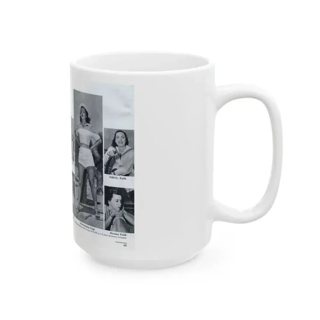 Faith Domergue #230 - [Pages 64 & 65] Pages 7 & 8 of 14+6 B&W Photos & Long Article on her from Pageant Digest Mag. April '51 (Vintage Female Icon) White Coffee Mug - Go Mug Yourself