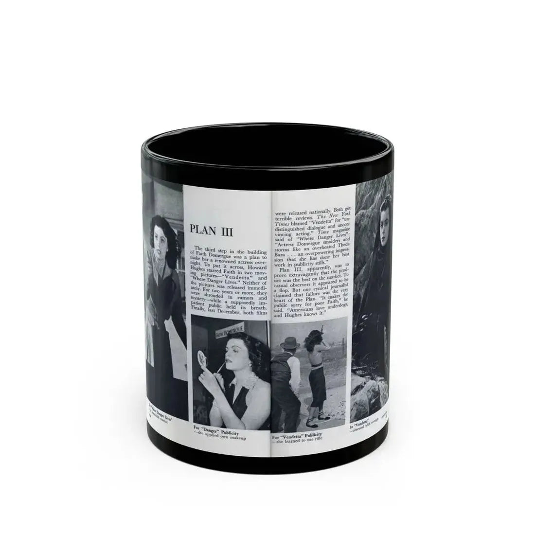 Faith Domergue #231 - [Pages 66 & 67] Pages 9 & 10 of 14+4 B&W Photos & Long Article on her from Pageant Digest Mag. April '51 (Vintage Female Icon) Black Coffee Mug 11oz - Go Mug Yourself