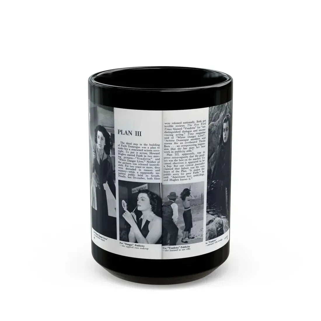 Faith Domergue #231 - [Pages 66 & 67] Pages 9 & 10 of 14+4 B&W Photos & Long Article on her from Pageant Digest Mag. April '51 (Vintage Female Icon) Black Coffee Mug 15oz - Go Mug Yourself