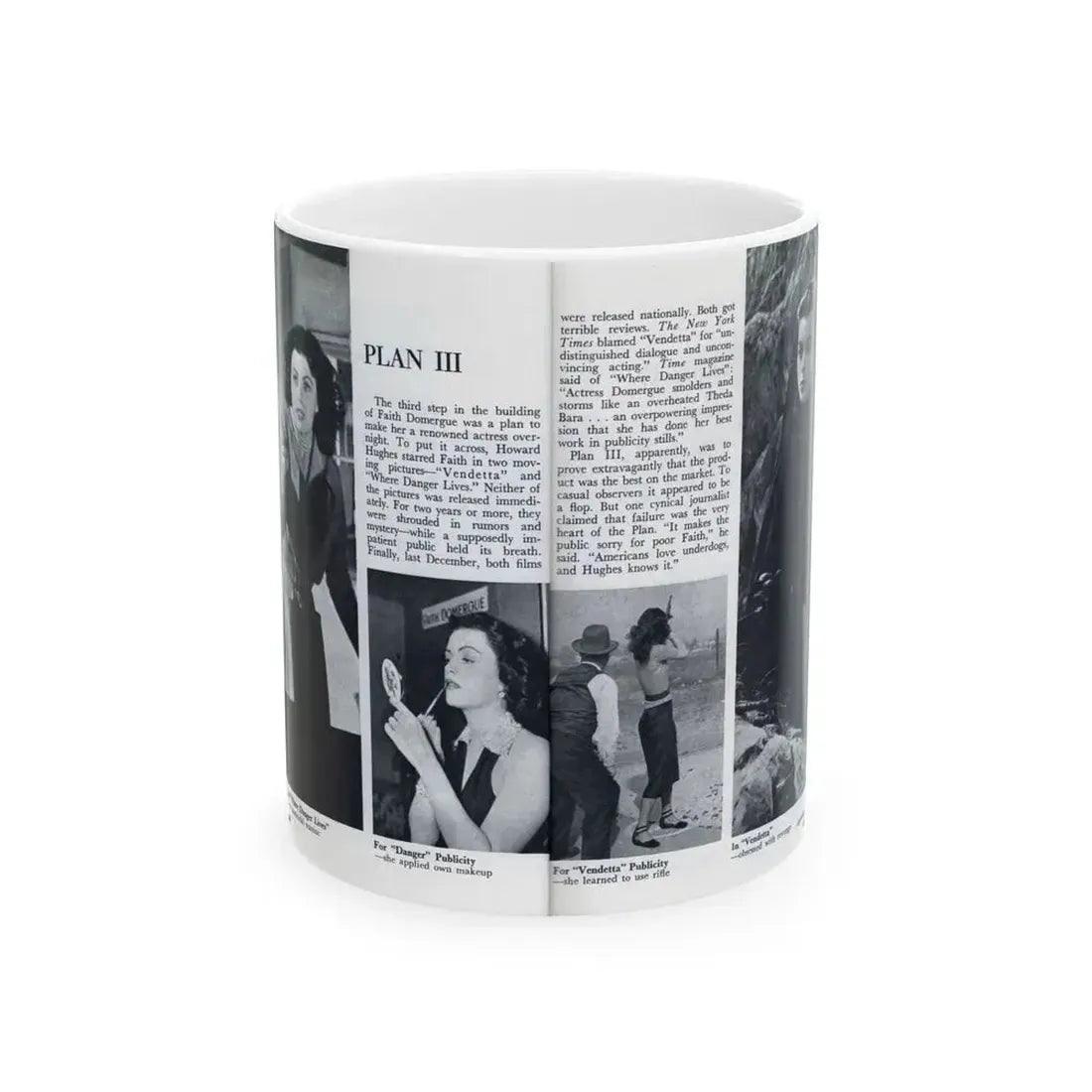 Faith Domergue #231 - [Pages 66 & 67] Pages 9 & 10 of 14+4 B&W Photos & Long Article on her from Pageant Digest Mag. April '51 (Vintage Female Icon) White Coffee Mug 11oz - Go Mug Yourself