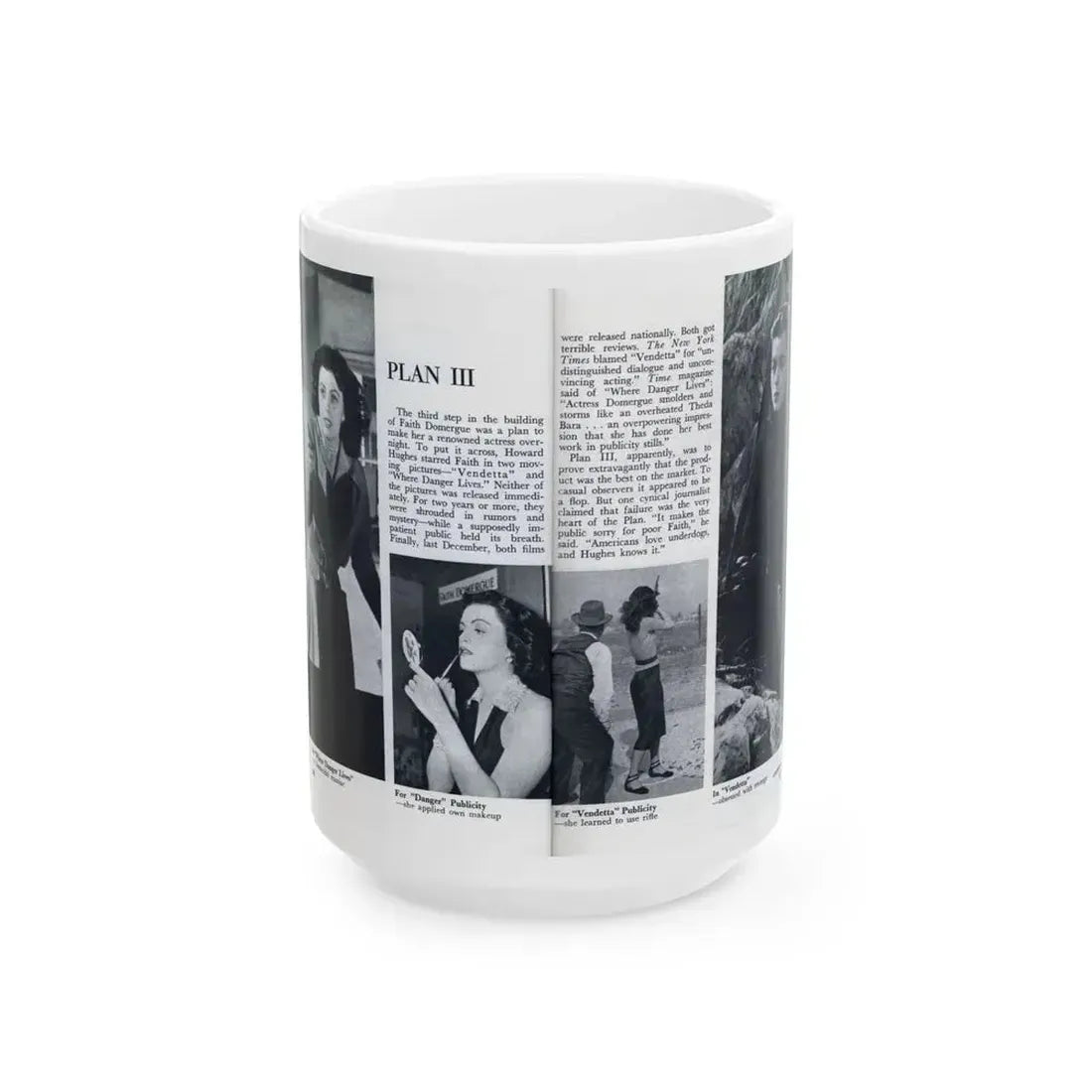 Faith Domergue #231 - [Pages 66 & 67] Pages 9 & 10 of 14+4 B&W Photos & Long Article on her from Pageant Digest Mag. April '51 (Vintage Female Icon) White Coffee Mug 15oz - Go Mug Yourself