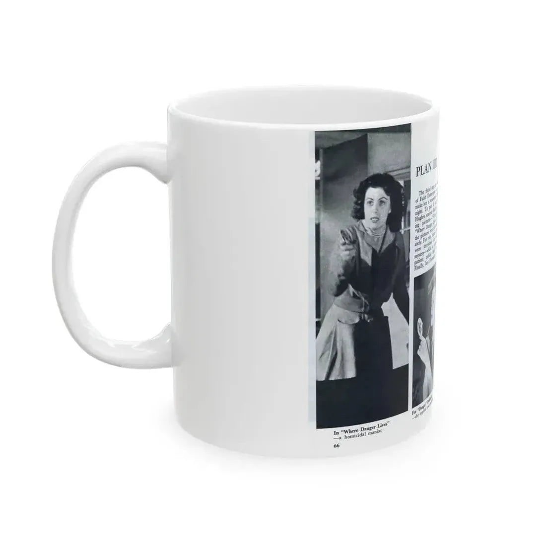 Faith Domergue #231 - [Pages 66 & 67] Pages 9 & 10 of 14+4 B&W Photos & Long Article on her from Pageant Digest Mag. April '51 (Vintage Female Icon) White Coffee Mug - Go Mug Yourself