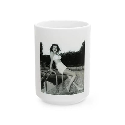 Faith Domergue #238 - Remade B&W 8x10 Full Full Body 2-Piece Swimsuit Cheesecake Photo HQ Re-Print (Vintage Female Icon) White Coffee Mug 15oz - Go Mug Yourself