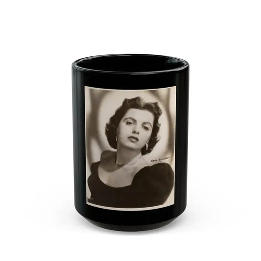 Faith Domergue #240 - Vintage B&W Upper Body Portrait Photo from 50's (Vintage Female Icon) Black Coffee Mug 15oz - Go Mug Yourself