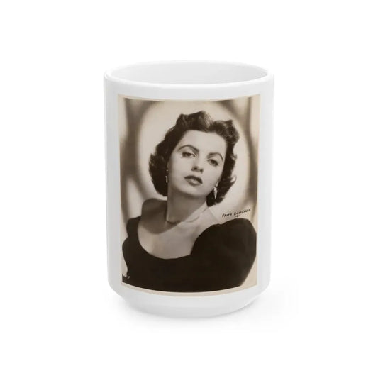 Faith Domergue #240 - Vintage B&W Upper Body Portrait Photo from 50's (Vintage Female Icon) White Coffee Mug 15oz - Go Mug Yourself