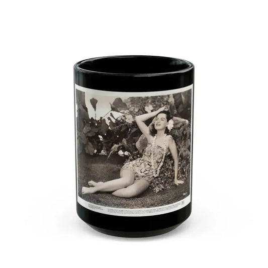 Faith Domergue #242 - Vintage B&W 8x10 Full Body 1-Piece Hawian Style Leggy Barefoot Swimuit Cheesecake Photo (Vintage Female Icon) Black Coffee Mug 15oz - Go Mug Yourself