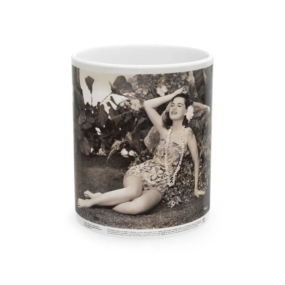 Faith Domergue #242 - Vintage B&W 8x10 Full Body 1-Piece Hawian Style Leggy Barefoot Swimuit Cheesecake Photo (Vintage Female Icon) White Coffee Mug-11oz-Go Mug Yourself