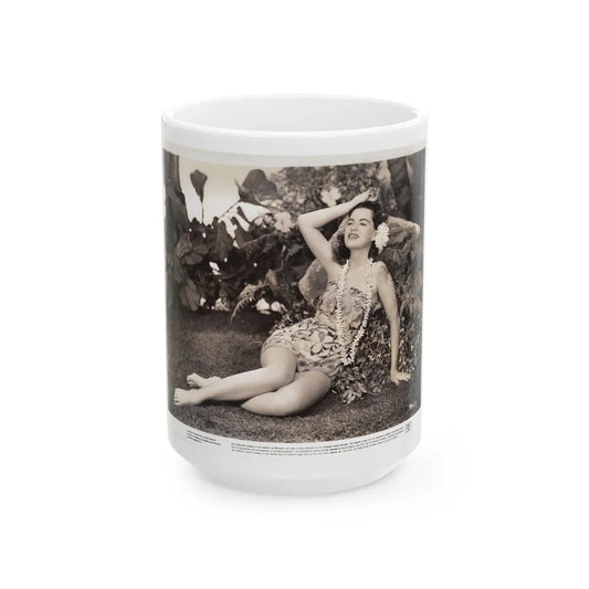 Faith Domergue #242 - Vintage B&W 8x10 Full Body 1-Piece Hawian Style Leggy Barefoot Swimuit Cheesecake Photo (Vintage Female Icon) White Coffee Mug-15oz-Go Mug Yourself