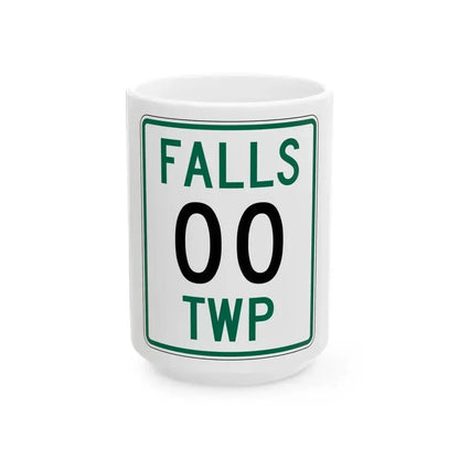 Falls Township Hocking County Ohio route shield template (Ohio) (Road Sign) White Coffee Mug 15oz - Go Mug Yourself