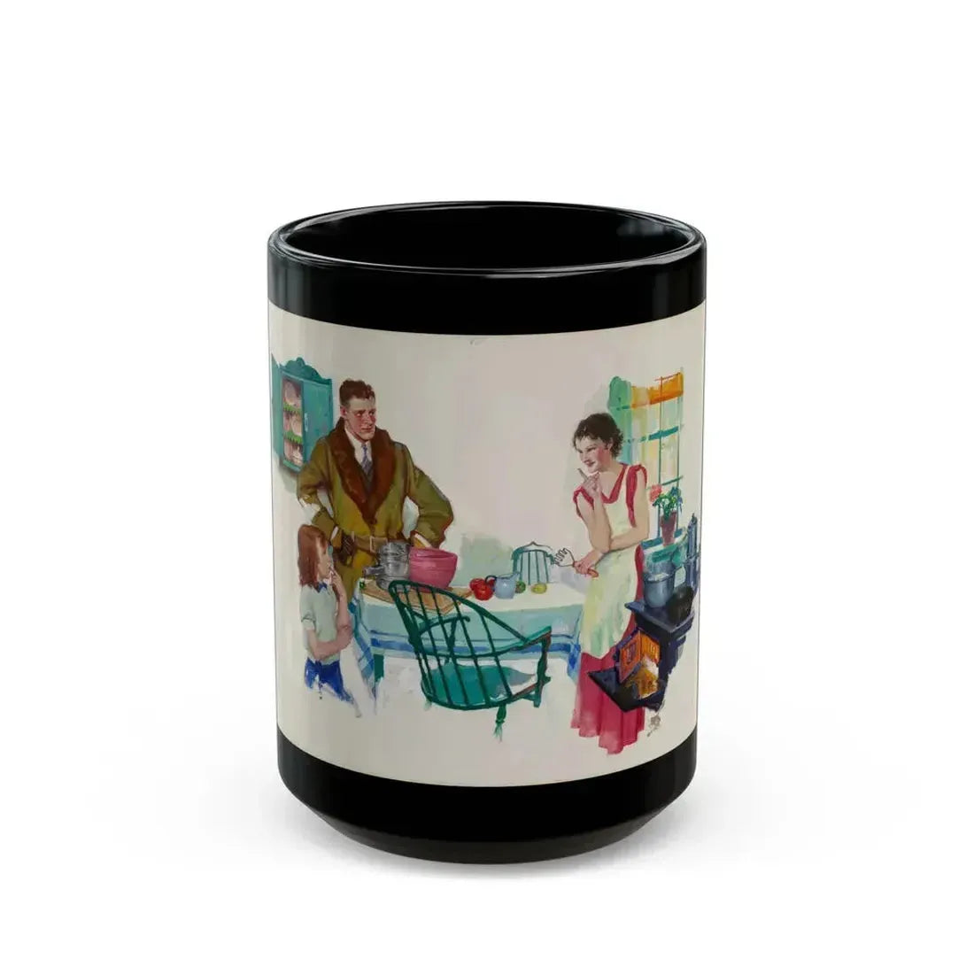 Family Breakfast, 1935 - Black Coffee Mug 15oz - Go Mug Yourself
