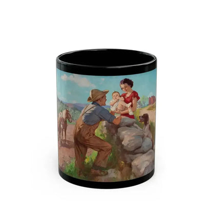 Family on the Farm, calendar illustration - Black Coffee Mug 11oz - Go Mug Yourself