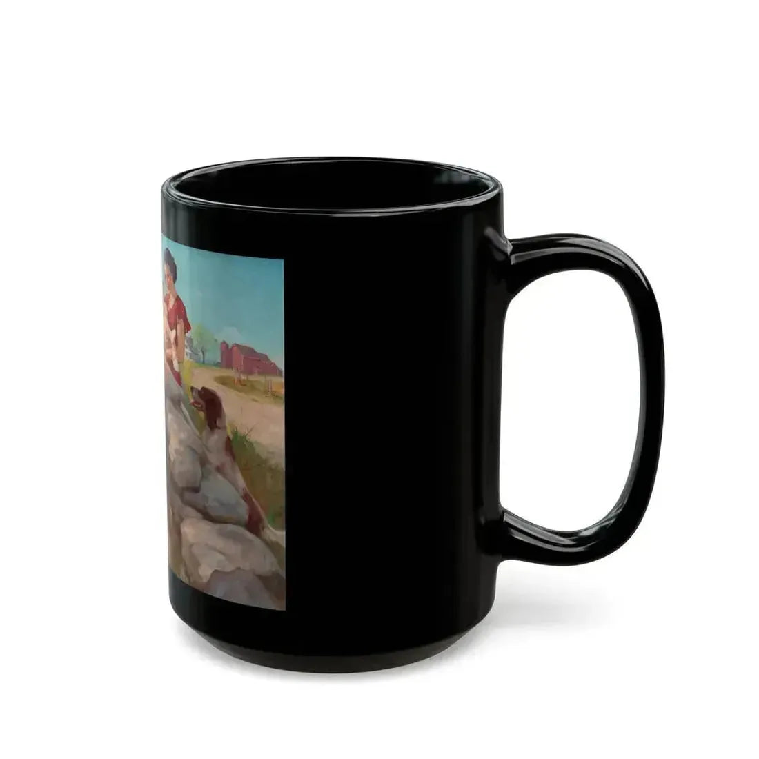 Family on the Farm, calendar illustration - Black Coffee Mug - Go Mug Yourself