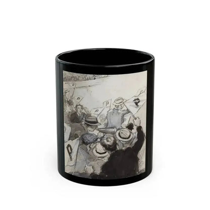 Fans in the Stands, probable magazine story illustration - Black Coffee Mug 11oz - Go Mug Yourself