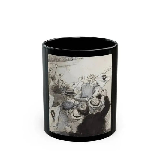 Fans in the Stands, probable magazine story illustration - Black Coffee Mug 11oz - Go Mug Yourself