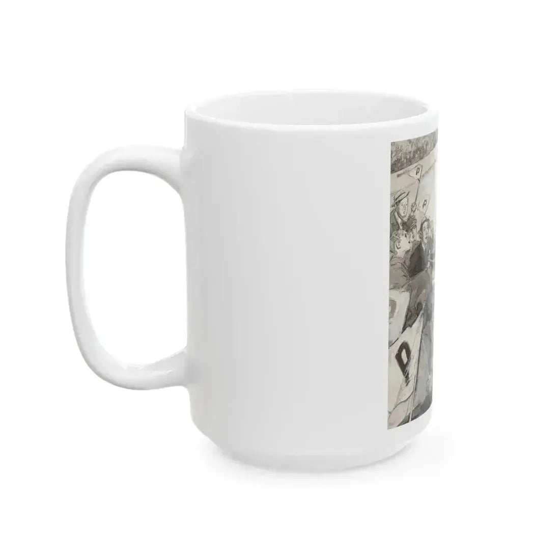 Fans in the Stands, probable magazine story illustration - White Coffee Mug - Go Mug Yourself