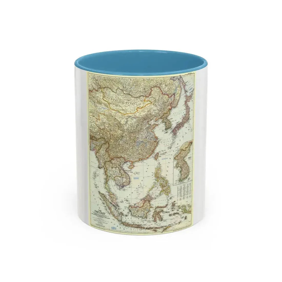 Far East (1952) (Map) Accent Coffee Mug 11oz Light Blue - Go Mug Yourself