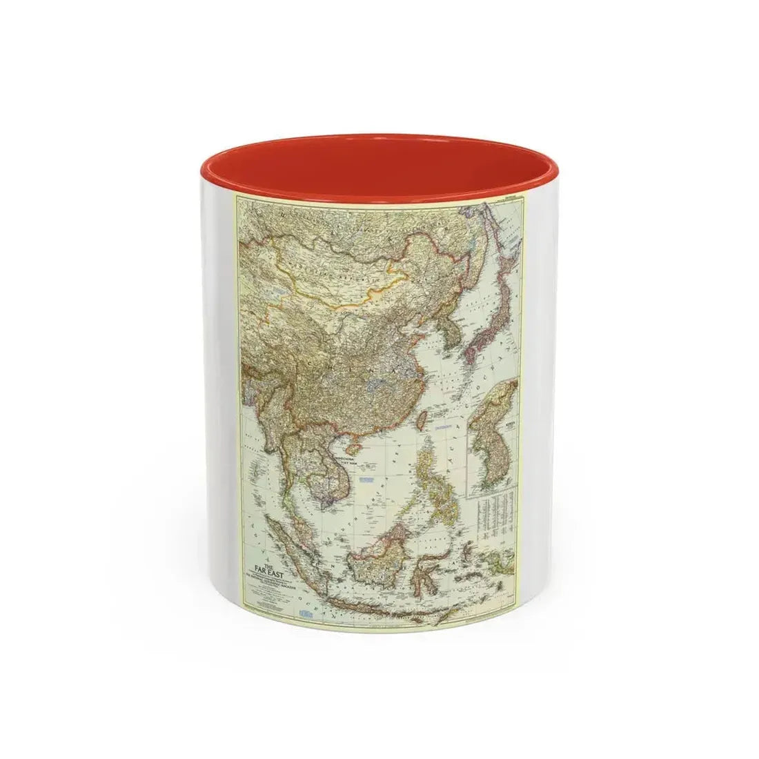 Far East (1952) (Map) Accent Coffee Mug 11oz Red - Go Mug Yourself