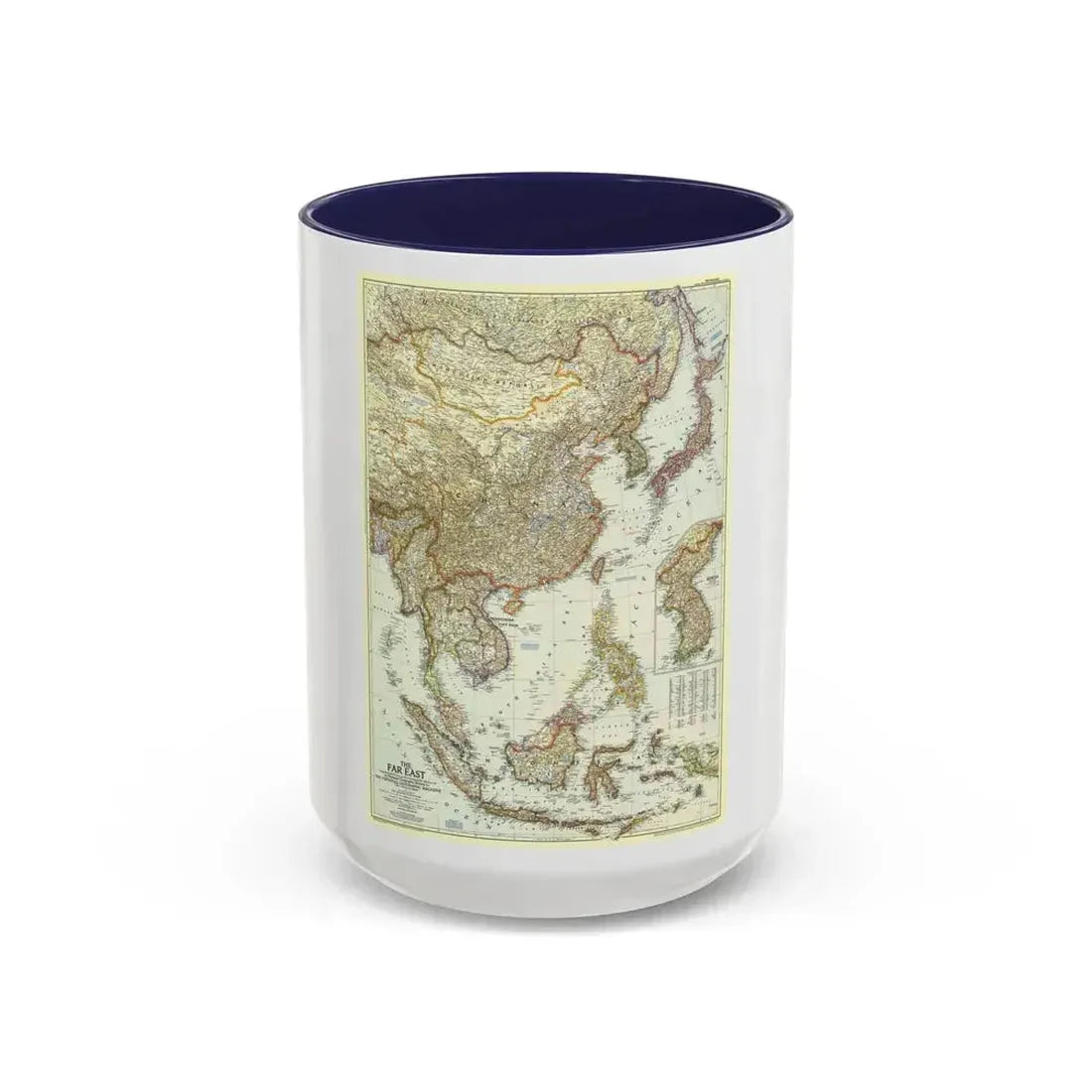 Far East (1952) (Map) Accent Coffee Mug 15oz Navy - Go Mug Yourself