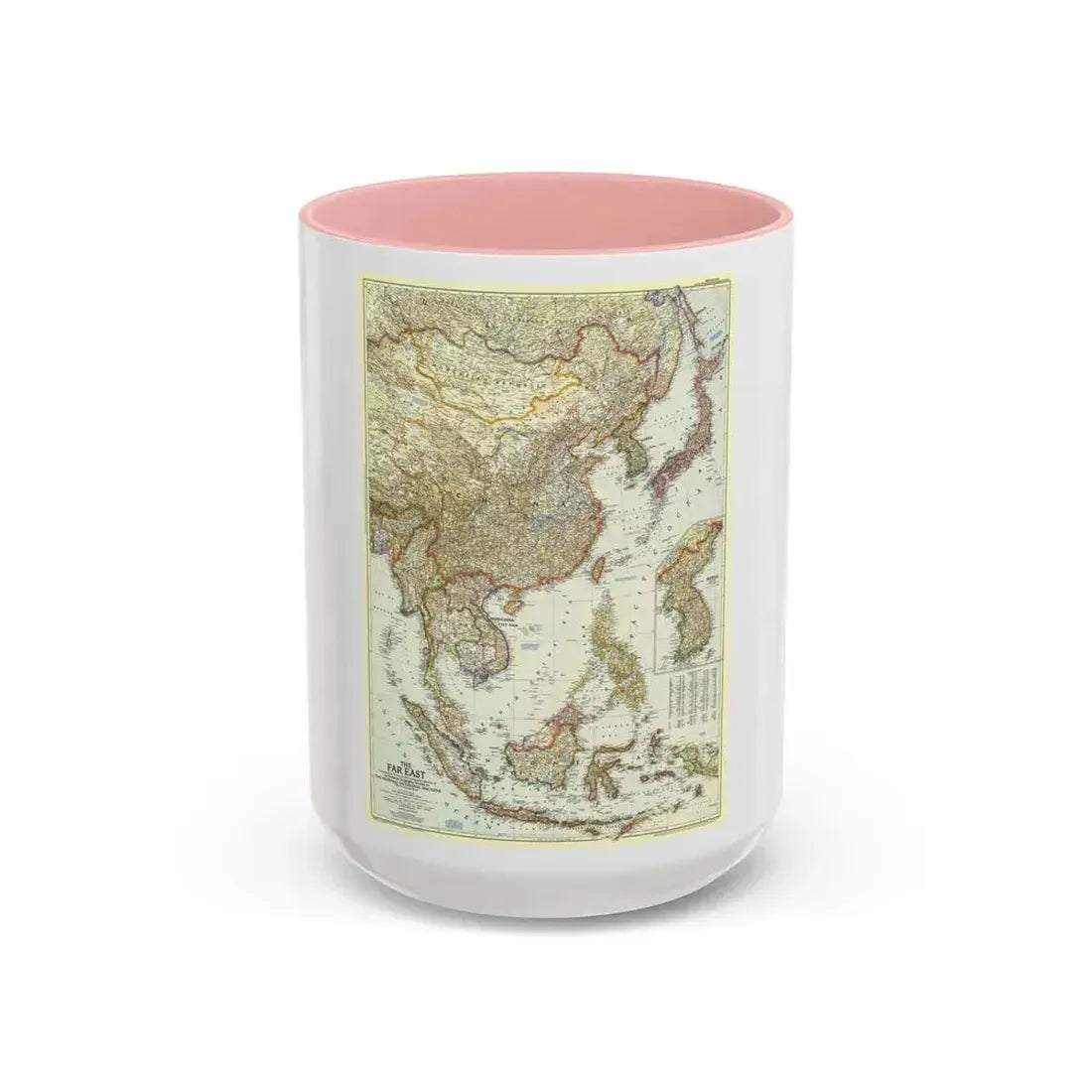 Far East (1952) (Map) Accent Coffee Mug 15oz Pink - Go Mug Yourself
