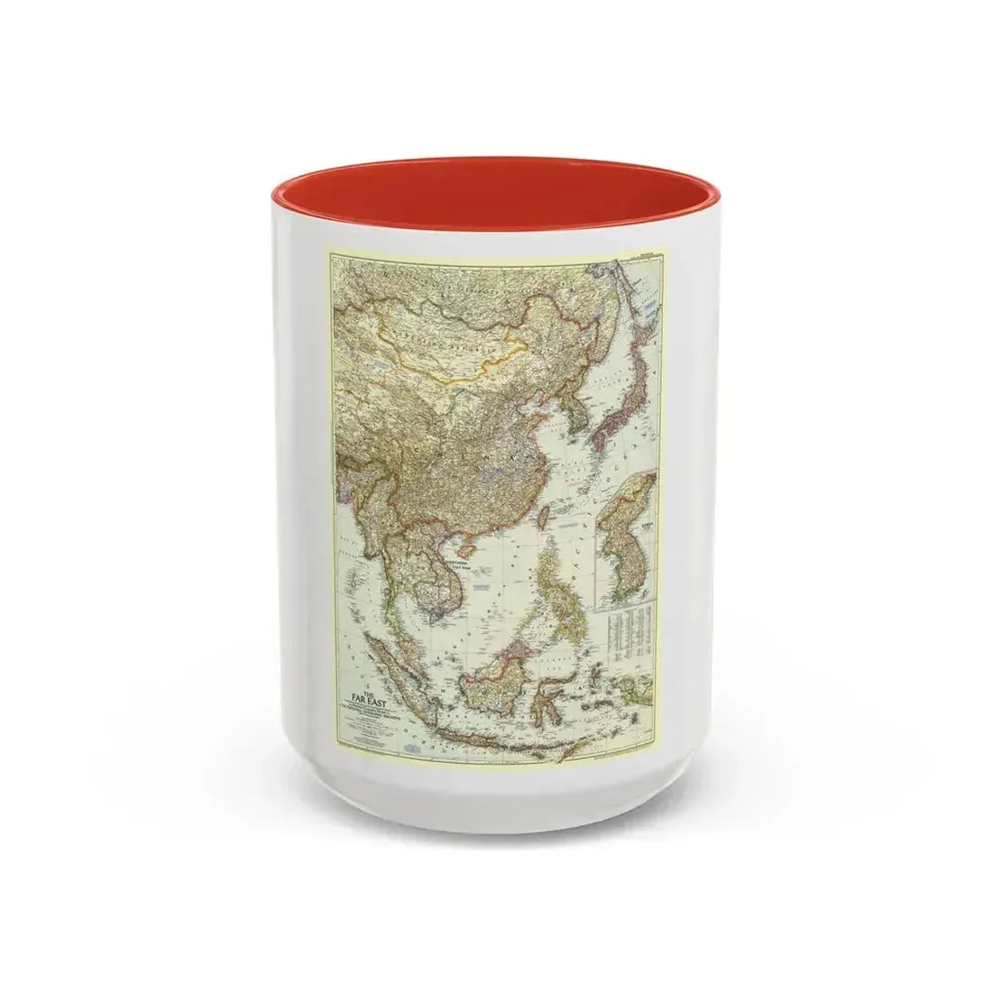 Far East (1952) (Map) Accent Coffee Mug 15oz Red - Go Mug Yourself