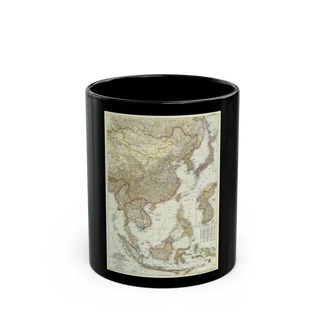 Far East (1952) (Map) Black Coffee Mug 11oz - Go Mug Yourself